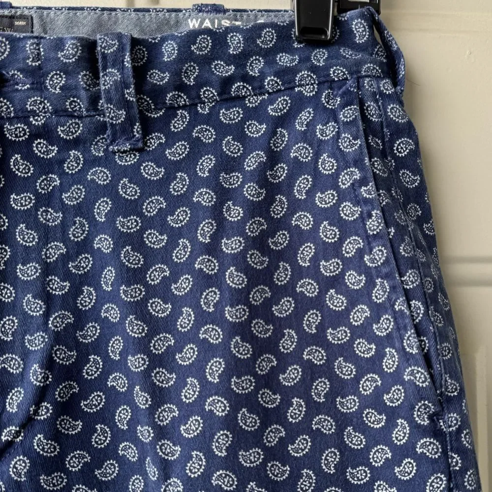 J.Crew Men’s Stretch Chino Shorts 30x9 Navy Blue Paisley Print Preppy‎ Casual